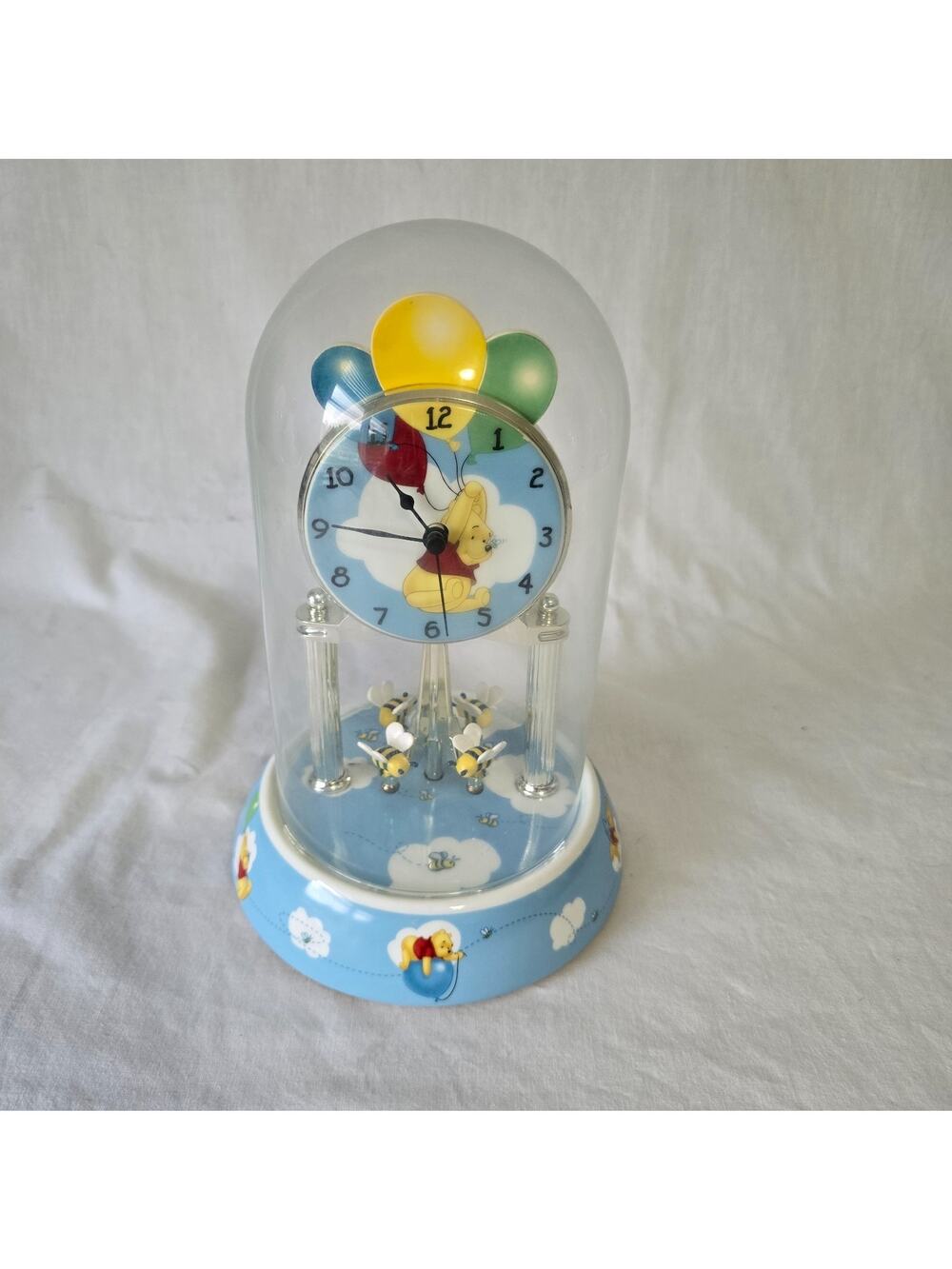 Disney Winnie the Pooh & Balloons Anniversary Dome Clock Porcelain Base Works*